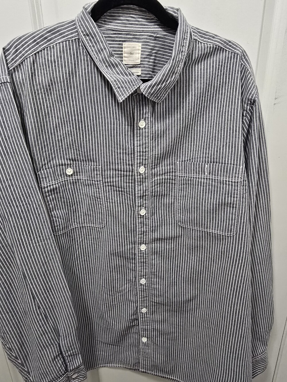 GAP Mens 3XL Blue White Striped Cotton Long Sleeve Button Down Shirt